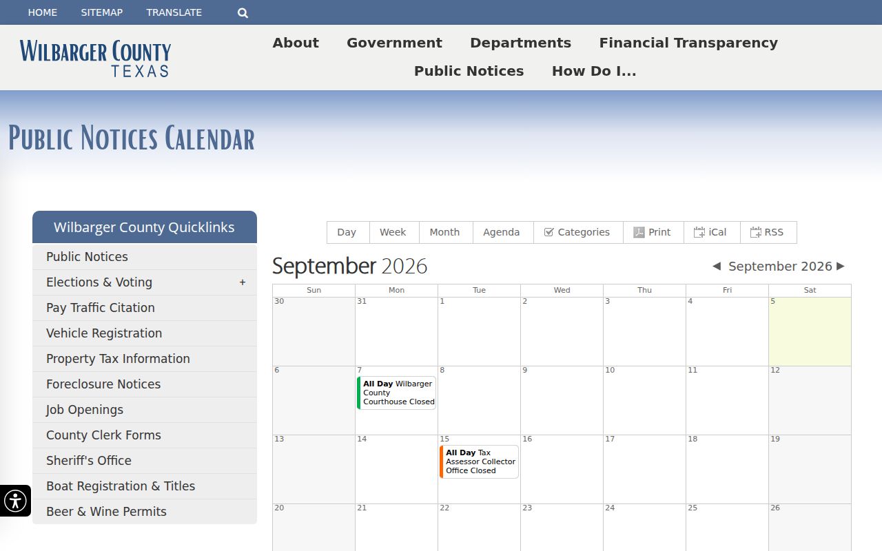 Wilbarger County court docket and public notice calendar