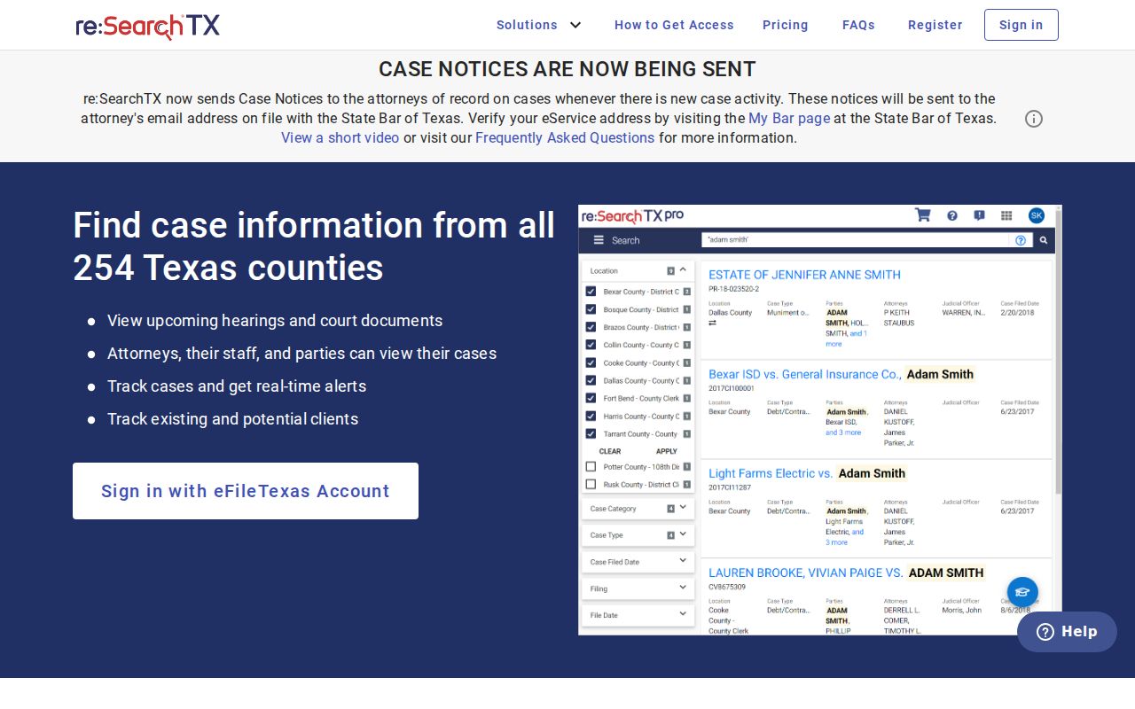 Texas portal for an eligible Wilbarger County case search