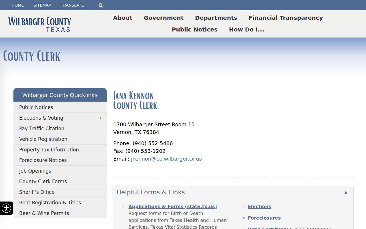 Wilbarger County Clerk court records contact information