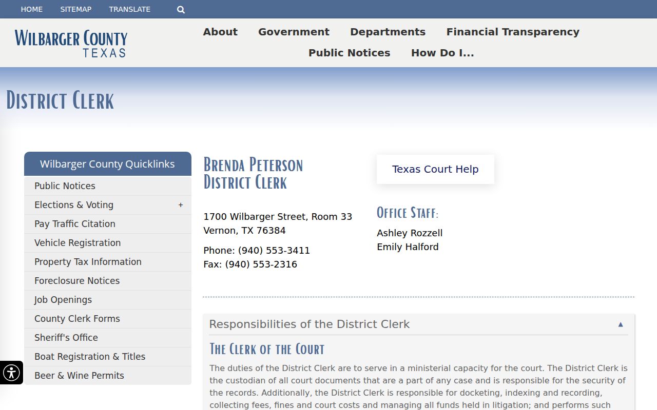 Wilbarger County court docket District Clerk page