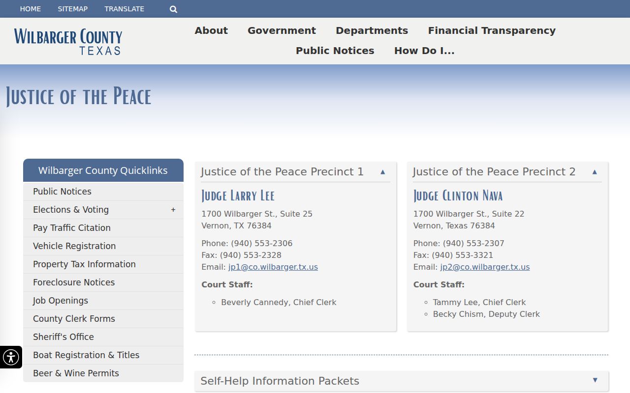 Wilbarger County court docket justice precinct page
